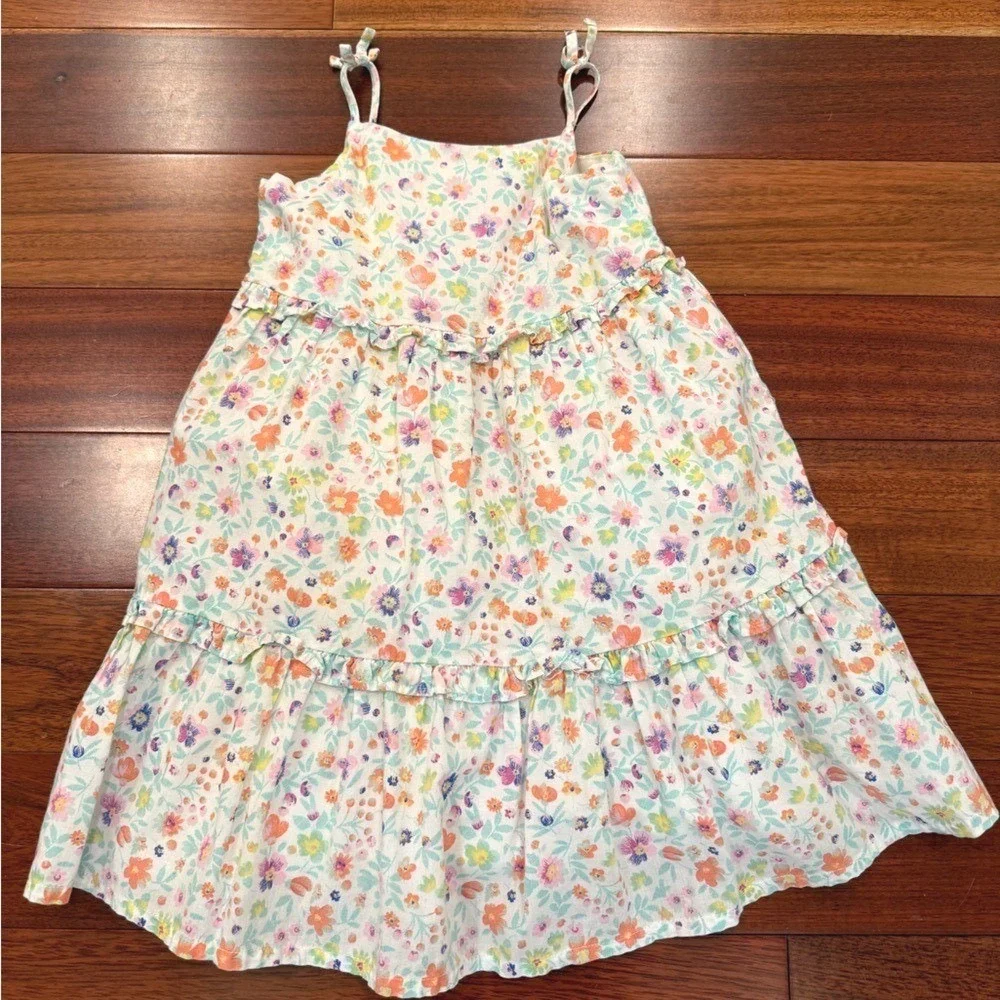 OshKosh B'gosh 4T Floral Tiered Cotton Sundress Tie Shoulder Ruffle‎ White